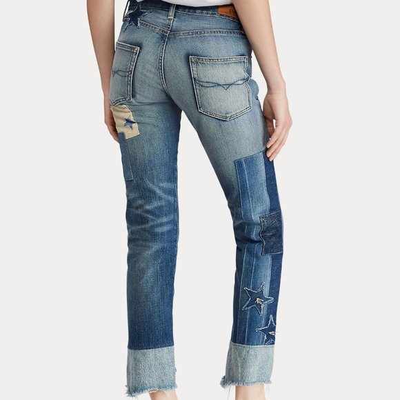 Polo‎ Ralph Lauren Waverly Straight Star Crop Patchwork Fringe Jeans Pants 30 - Picture 5 of 10